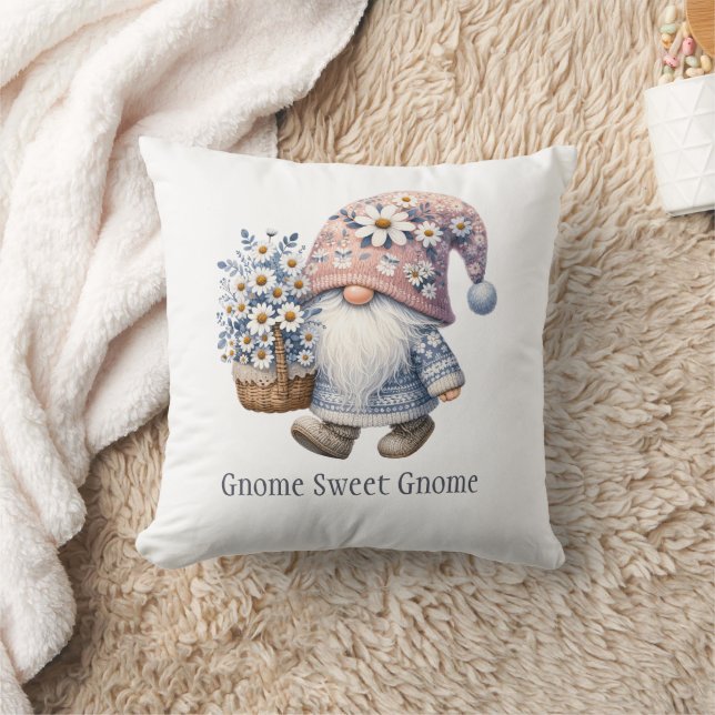 Personalised Daisy Flower Gnome Cute Whimsical Cushion (Blanket)