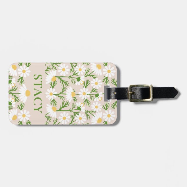 Personalised Daisy Flower Green Luggage Tag (Front Horizontal)