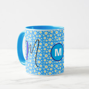 Personalised Daisy Monogrammed Initial Blue Coffee Mug