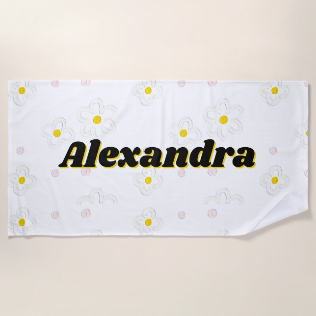 Personalised Daisy Name Beach Towel, Oversized  Towel (Front)