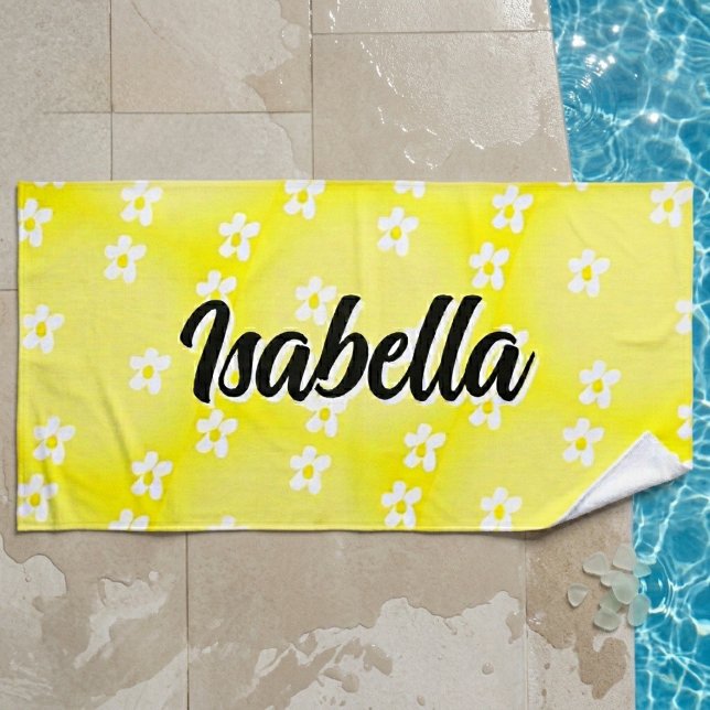 Personalised Daisy Name Beach Towel, Oversized  Towel (Creator Uploaded)