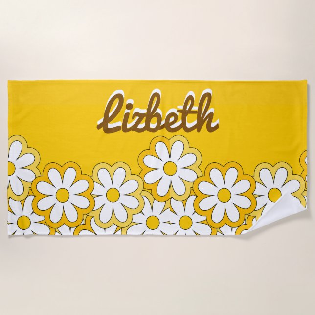 Personalised Daisy Name Beach Towel, Oversized  Towel (Front)