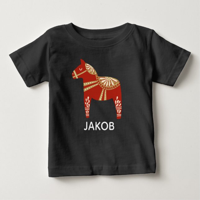 Personalised Dala Horse Christmas Baby T-Shirt (Front)