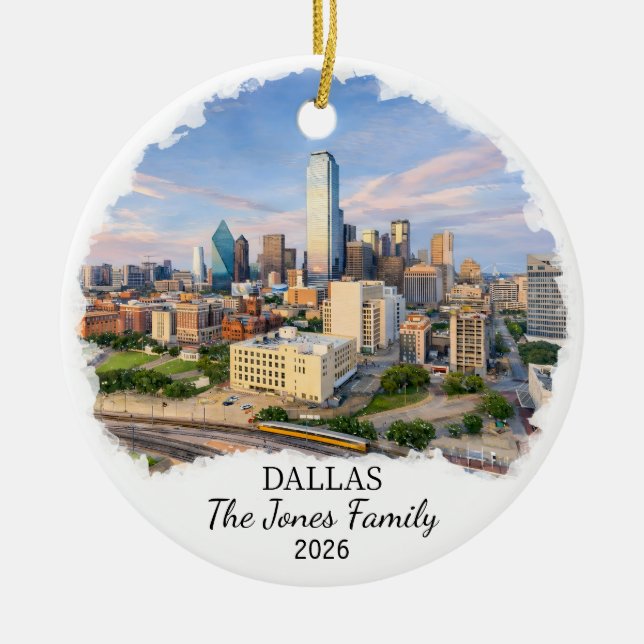 Personalised Dallas Ornament, Custom Texas Ceramic Ornament (Front)