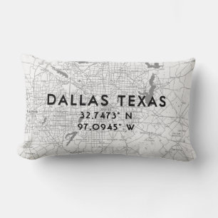 Personalised Dallas Texas Map Black White & Grey Lumbar Cushion