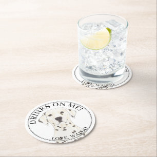 Personalised Dalmatian Dog Wedding Round Paper Coaster