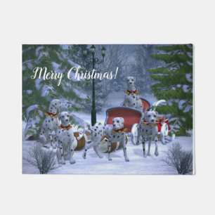 Personalised Dalmatians, Sleigh & Snow Christmas Doormat