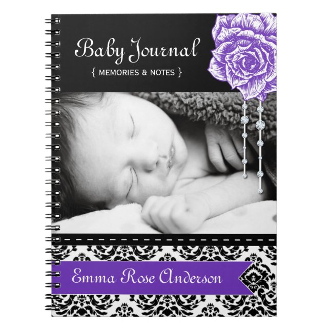 Personalised Damask Baby Journal (Front)