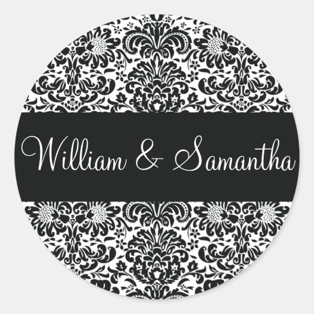 Personalised Damask Envelope Sticker Seal (Front)