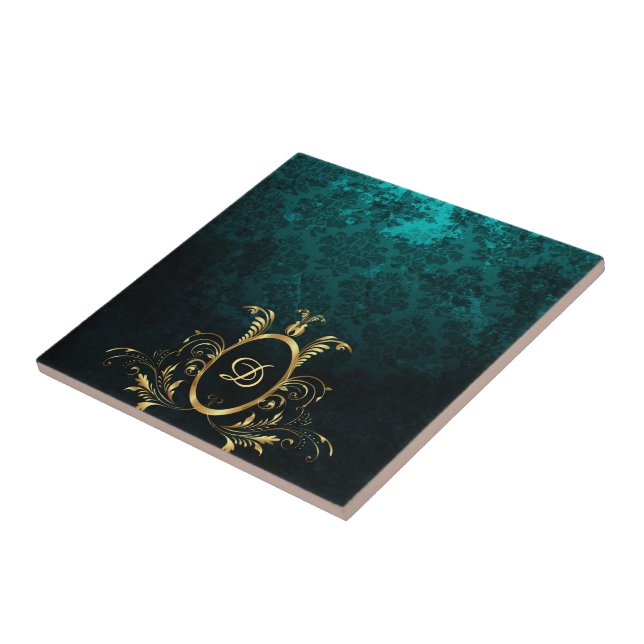 Personalised Damask gold Frame Ceramic Tile (Side)