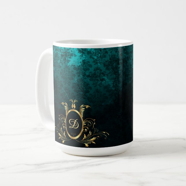 Personalised Damask gold Frame Coffee Mug (Front Left)