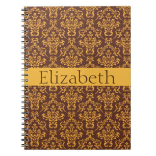 Personalised Damask Pattern Gold Badge Notebook