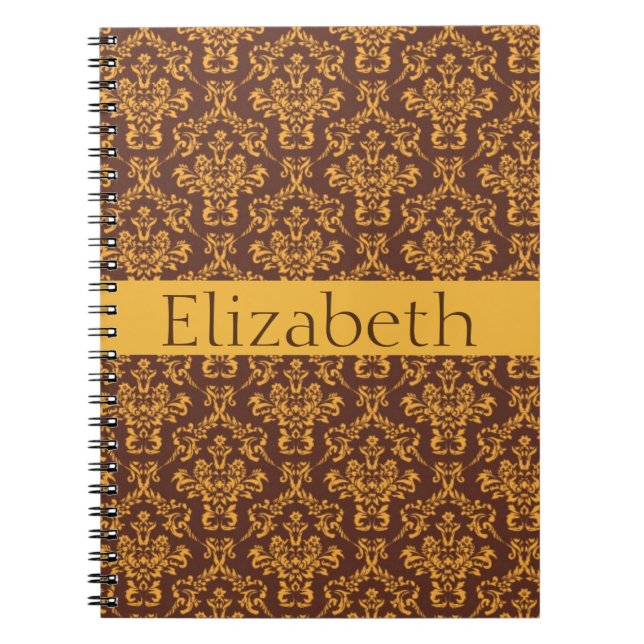 Personalised Damask Pattern Gold Badge Notebook (Front)