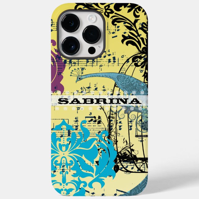Personalised Damask Peacock Birdcage Musical Notes Case-Mate iPhone Case (Back)