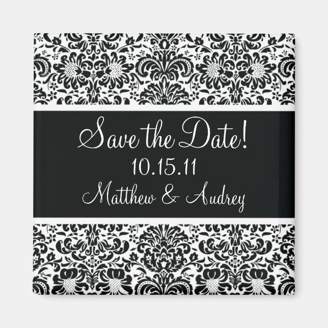 Personalised Damask Save the Date Magnet (Front)