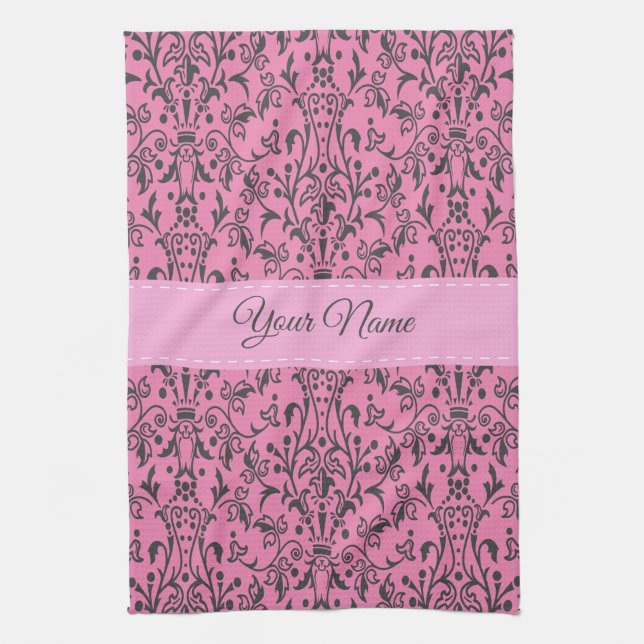 Personalised Damask Tea Towel (Vertical)