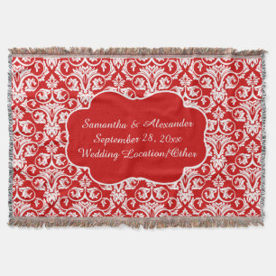 Personalised Damask Wedding/Keepsake Custom Red Throw Blanket