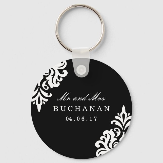 Personalised Damask Wedding Keepsake Keychain (Front)