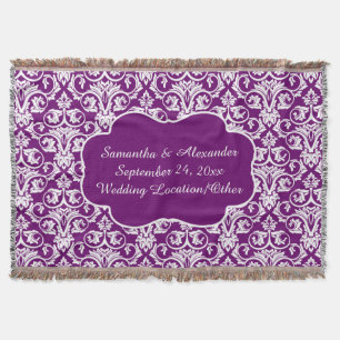 Personalised Damask Wedding/Keepsake Purple Throw Blanket