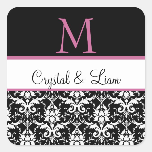 Personalised Damask Wedding Stickers (Front)