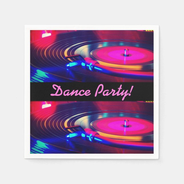 Personalised Dance Party Retro Turn Table Napkins (Front)