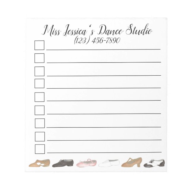 Personalised Dance Studio Ballet Tap Jazz Acro Notepad (Front)
