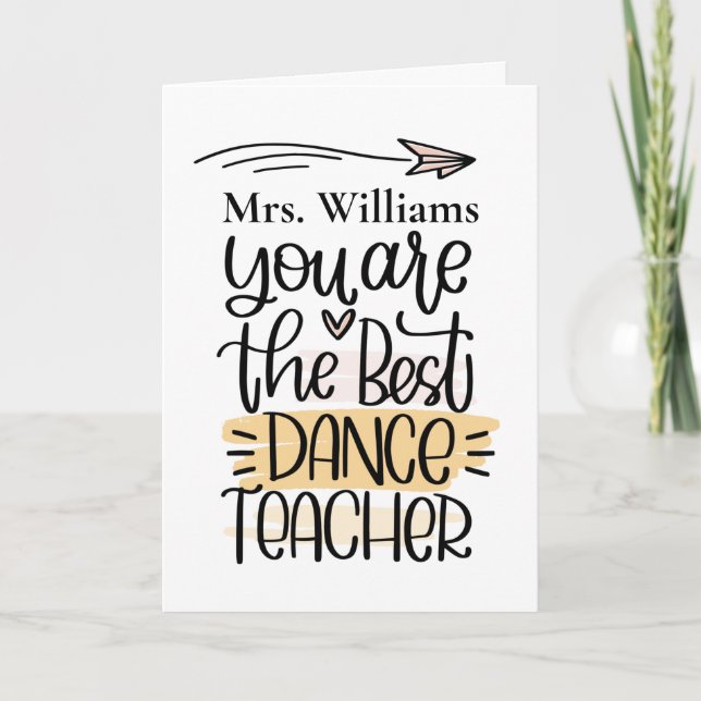 Personalised Dance Teacher Card. Thank You Card (Front)