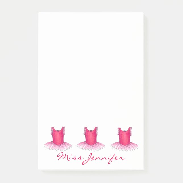 Personalised Dance Teacher Pink Ballet Tutu Dancer Post-it Notes (Front)