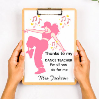 Personalised Dance Teacher, teacher's appreciation Clipboard
