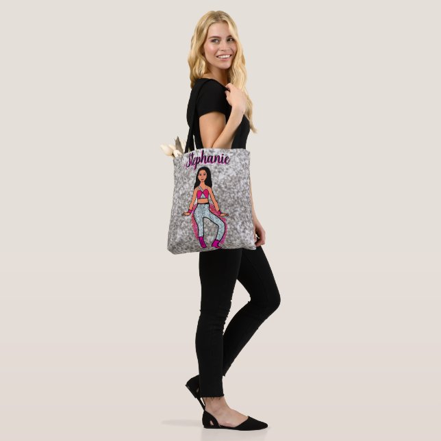 Personalised Dancer Tote Pink Silver Fringe B Bag (On Model)