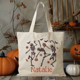 Personalised Dancing Skeleton Trick Or Treat Candy Tote Bag