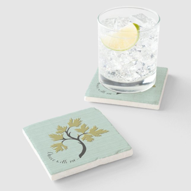 Personalised Dancing Tree Olive Green Marble Stone Coaster (Side)