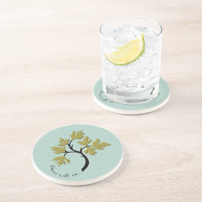 Personalised Dancing Tree Olive Green Sandstone  Coaster (Side)