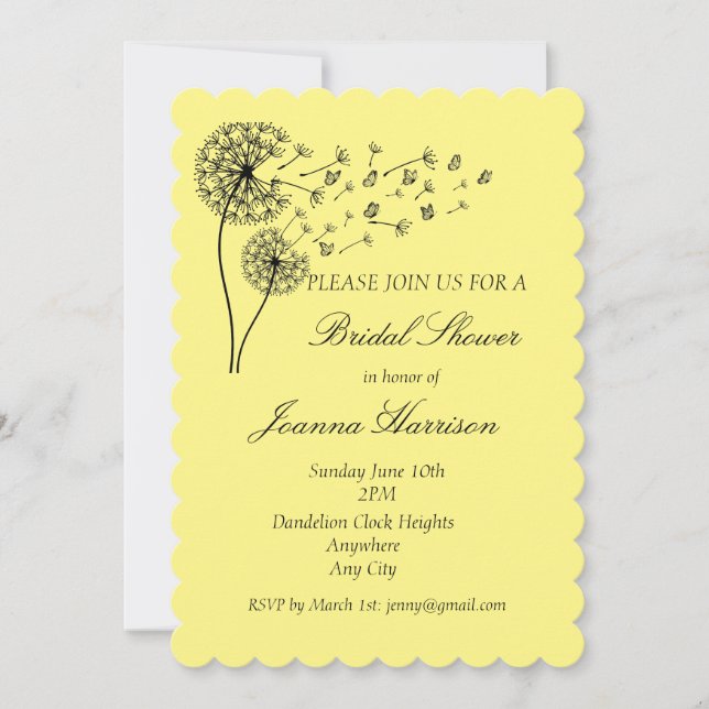 Personalised Dandelion Clock with Butterflies Invitation (Front)