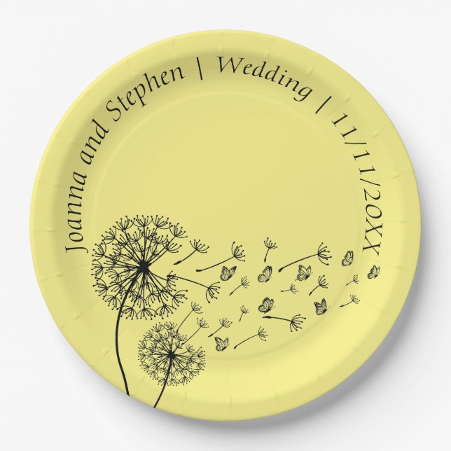 Personalised Dandelion Clock with Butterflies Paper Plate (Front)