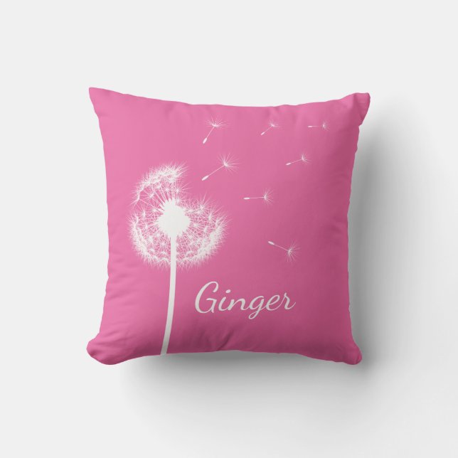 Personalised Dandelion Throw Pillow in pink (Front)