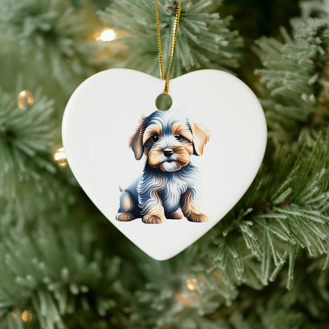 Personalised Dandie Dinmont Terrier Puppy Ceramic Ornament (Tree)