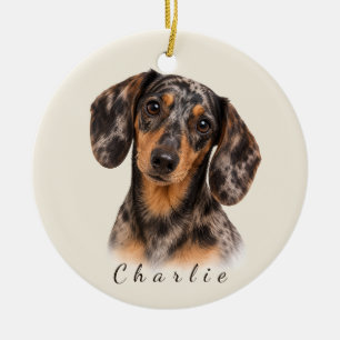 Personalised Dapple Dachshund with Custom Name Ceramic Ornament