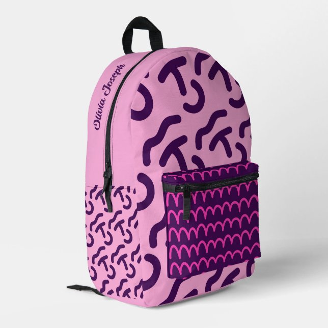 Personalised Dard Neon/Pink Fun Pattern Printed Backpack (Back Corner Left)