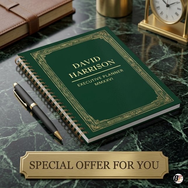 Personalised Dark Academia Emerald Green & Gold Ex Planner (#OfficeUse)