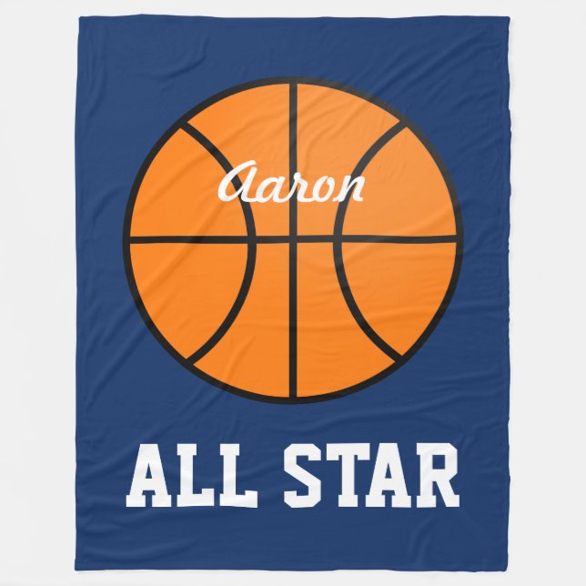 Personalised Dark Blue Basketball Blanket Gift (Front)