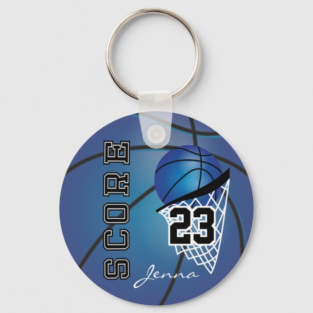 Personalised Dark Blue Basketball Key Ring (Front)