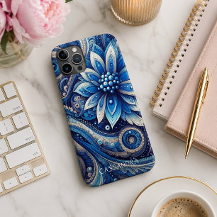Personalised Dark Blue Black Paisley Art Pattern iPhone 11 Pro Max Case