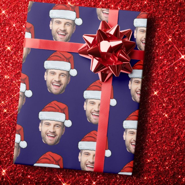 Personalised Dark Blue Face Santa Hat Gift Wrap (Creator Uploaded)