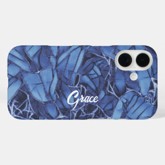 Personalised Dark Blue Floral  iPhone 16 Case