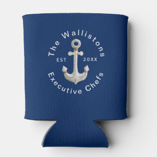 Personalised Dark Blue w/ White Anchor Can Cooler