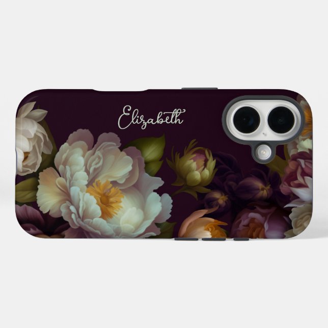 Personalised Dark Botanical Floral iPhone Case (Back (Horizontal))