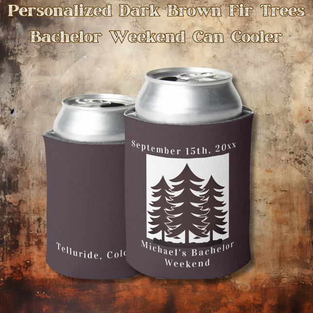 Personalised Dark Brown Fir Trees Bachelor Weekend Can Cooler (Creator Uploaded)