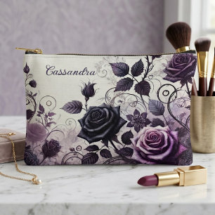 Personalised Dark Gothic Floral Cosmetic Makeup Accessory Pouch