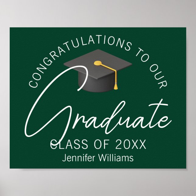 Personalised Dark Green 2025 Graduation Party Poster (Front)